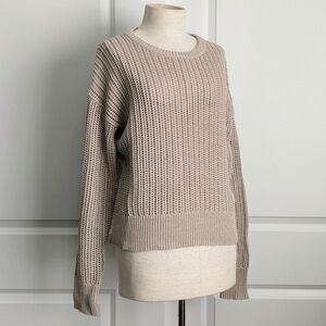 Theory Sweater Open Knit Semi-Sheer Crew Neck Boxy Pullover Oatmeal M NWT